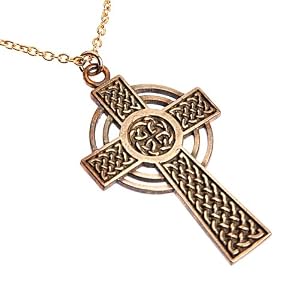 Small Peace Bronze Celtic Cross on Rolo Chain