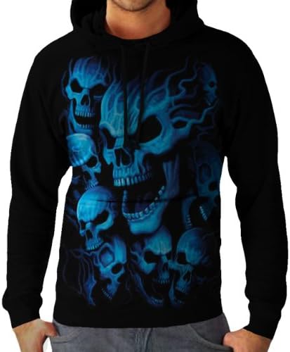 Wellcoda | Ghost Skeleton Skull Mens NEW Blue Mask Black Hoodie L