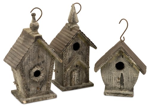 Set of 3 Rustic Birdhouses 11.5