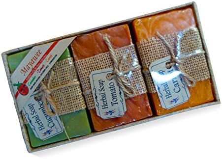 Mayawee Garden Salad Handmade Gift-Ready Thai Natural gylcerin-free body soap set, Cucumber, Tomato, Carrot