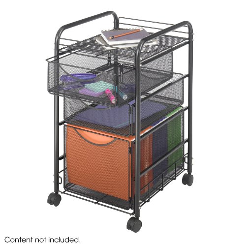 Safco Products - Onyx™ Mesh File Cart with 1 File Drawer and 2 Small Drawers - 5213BL - Color: Black - Dimensions: 15 3/4