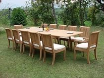 Big Sale New 13 Pc Luxurious Grade-A Teak Dining Set - 117" Double Extension Rectangle Table 12 Giva Chairs (10 Armless and 2 Arm / Captain)