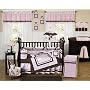 Pink and Brown Hotel Modern Baby Bedding - 9pc Crib Set