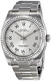 Rolex Oyster Perpetual Silver Diamond Dial 18kt White Gold Fluted Bezel Stainless Steel Mens Watch 116034SDO