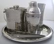 5 Pc. Towle Stainless Steel Hammer Sculpted Bar Set, Ice Bucket, Wine Cooler, Cocktail Shaker, Serving Tray & Tongs. New