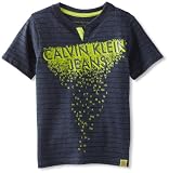 Calvin Klein Boys 2-7 Short Sleeve Color Blocked Striped Polo, Grey, 7