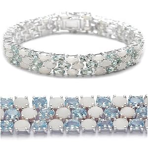 25.85 Carat Genuine Blue Topaz and Opal Silver Bracelet by
