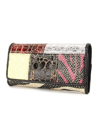 Black & Multi Signature Animal Print Patchwork Glitter Faux Leather Checkbook Wallet