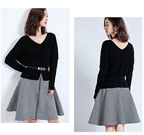 DSkira 痩せチュニックセーター Vネック コウモリタイプ 柔らかい 毛玉出でにくい生地【DS-C015】