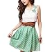 Allegra K Women Bowknot Detail Scoop Neck Dots Print Mini Dress Green M w Belt