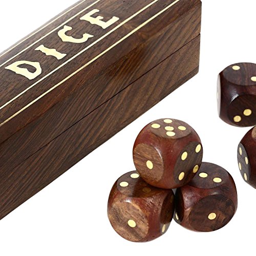 Indian Game Wooden Dice Set In A Box Brass Inlay Art 5.25 X 1.5 Inch