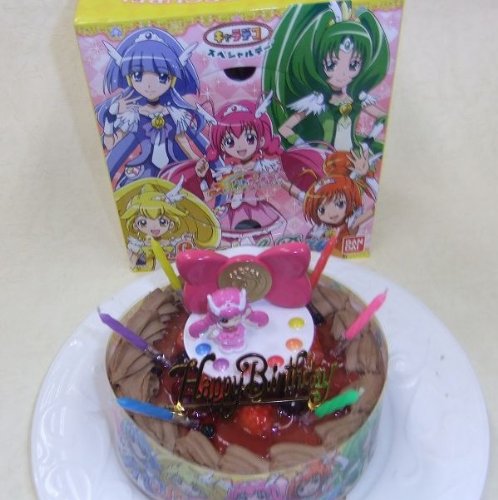 ★スマイルプリキュア！・キャラデコ・チョコ生クリーム苺デコレーションケーキ５号スライス苺2段サンド(バースデーオーナメント・キャンドル６本付き）