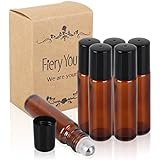 Roller Bottles，Fiery Youth Brown Glass Roller Bottles, Useful for Aromatherapy, Mix with Fractionated Cocounut Jojoba Almond, Solid Blue Glass, 6 Bottle Set,10m
