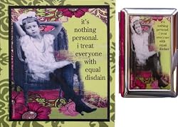 "It's Nothing Personal. I Treat Everyone with Equal Disdain" Business Card Holder with Vintage Photo