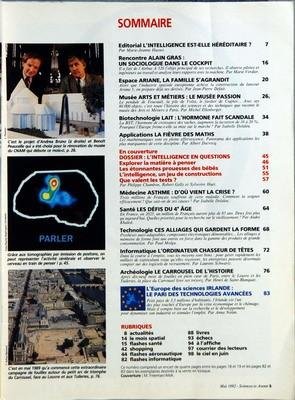 SCIENCES ET AVENIR N? 543 du 01-05-1992 ARIANE DE NOUVEAUX PROJETS POUR LE LANCEUR EUROPEEN RECRUTEMENT L'ORDINATEUR CHASSEUR DE TETES - L'INTELLIGENCE EST-ELLE HEREDITAIRE COMMENT L'AMELIORER - SOMMAIRE - EDITORIAL D'INTELLIGENCE EST-ELLE HEREDITAIRE PAR MARIE-JEANNE HUSSET - RENCONTRE ALAIN - UN SOCIOLOGUE DANS LE COCKPIT PAR MARIE VERDIER - ESPACE ARIANE LA FAMILLE S'AGRANDIT PAR JEAN-PIERRE DEFAIT - MUSEE ARTS ET METIERS LE MUSEE PASSION PAR MICHEL ELLENBERGER - BIOTECHNOLOGIE LAIT L'HORM...