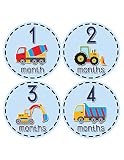 Months in Motion 810 Monthly Baby Stickers Construction Trucks Baby Boy Month 1-12 Milestone Age Sticker Photo Prop