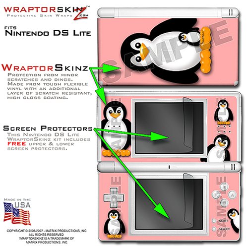 Nintendo DS Lite Penguins On Pink WraptorSkinz Skin Kit by TuneTattooz TM