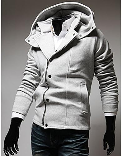 Egelbel Men Stylish Winter Fleece Oblique Zipper Hoodie Casual Top Coat