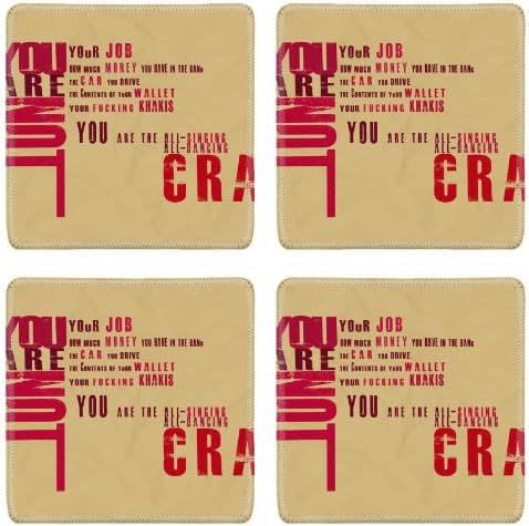 Fight Club Red Letter Quote Square Coaster (4 Piece) Set Fabric Rubber 5 Inch Size Luxlady Coaster Cup Mug Can Water Bottle Drink Coasters Stain Resistance Collector Kit Kitchen Table Top Desk
