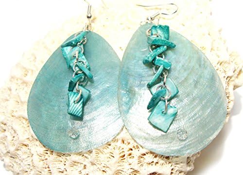 Light Aqua Teardrop Capiz Shells with Turquoise Shell Chips and Swarovski Crystals