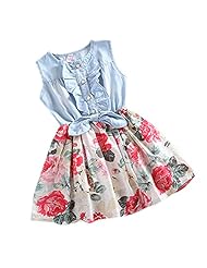 Girls Sleeveless Cotton/Denim    Dress With a Bow(s) and Ruffles
