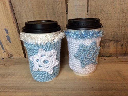 Coffee Cozy in Blue and White embellished with a snowflake, Tea sleeve, Coffee cozy set