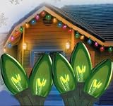 Set Of 25 Transparent Lime Green C9 Christmas Lights Green Wire 25'