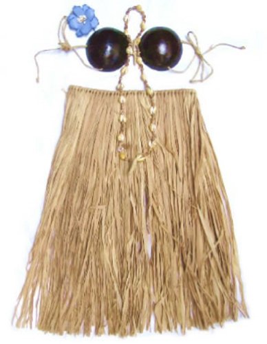 Islander Hawaiian Hula Grass Skirt Set Coconut Bikini Top Natural Adult Large