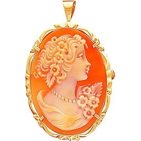 14K Yellow Gold Shell Cameo Pendant Pin Jewelry New |K by FindingKing
