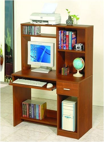 Medium Brown Finish Computer Desk Wall Organizer w/ Pull Out Tray