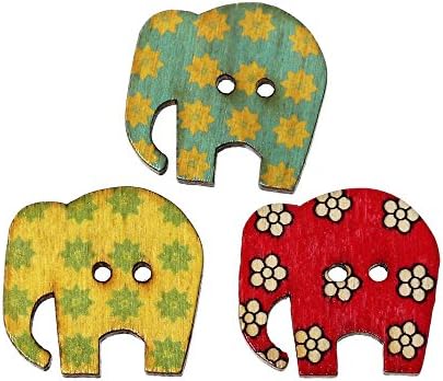 50pcs Elephant Pattern Wooden Sewing Buttons Mixed 2 Holes Shaped Painted Scrapbooking for Crafting