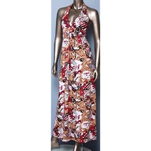 Multi Colored Paisley Graphic Print Empire Waist Halter Maxi / Long Dress ( Free Shipping ! )