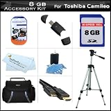 8GB Accessory Kit For Toshiba Camileo X100 H30 HD Camcorder Includes 8GB High Speed SD Memory Card + 50" Tripod + Deluxe Case + Mini HDMI Cable + Lens Cleaning Kit + Screen Protectors + More