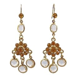 Earrings - E38 - Dangly Flower - Swarovski (tm) Crystal Stones ~ Topaz