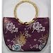 Bamboo Handle Synthetic Silk Chrysanthemum Handbag - Burgundy Image