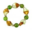 Bracelet - B61 - Murano Style Glass - Twists - Stretch ~ Green, Gold and White