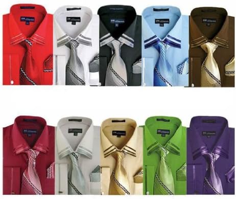 Milano Moda Fashion Shirt with Matching Tie, Hankie & French Cuffs SG28, 10 Collors