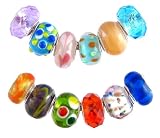 Pandora Style Twelve (12) Piece Charm Bead Set with Murano Style, Lampwork Style and Faceted Glass Style Beads - Fits Pandora, Troll, Biagi and Charmilia - Exact Assortment as Shown (FB100)
