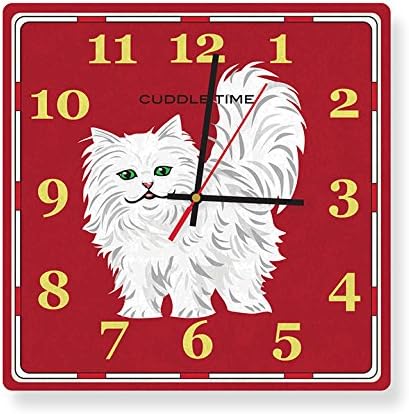 Cuddle Time White Persian Cat Square Clock