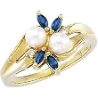 14K Yellow Gold Akoya Cultured Pearl, Sapphire and Diamond Ring