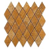 Gold / Yellow Travertine 2 X 4 Tumbled Diamond Mosaic