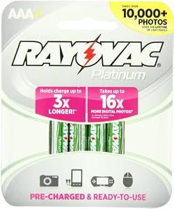 Rayovac Platinum Pre-Charged NiMH AAA Size Batteries, 4 Pack