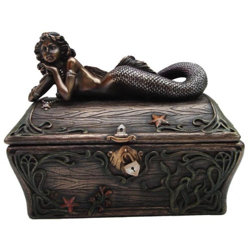 Mermaid Treasure Chest - Bronze Patinaed Mermaid Jewelry Treasure Box