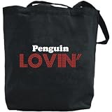 Canvas Tote Bag Black  Penguin Lovin  Animals