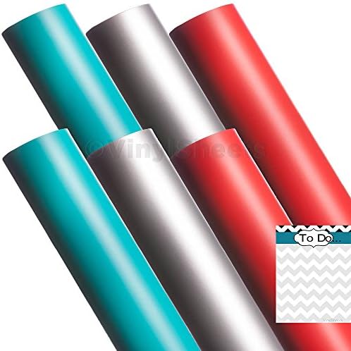 B2M324 12 x 24 Inches Turquiose Silve Light Red 2 sheets of each color Matte Removable Indoor Adhesive Backed Vinyl Sheets Rolls for Personal Craft Vinyl Cutters make Wall Decals Vinyl Lettering Stickers at Home Decor