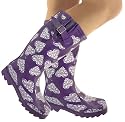 New Womens Purple Heart Festival Wellies Wellington Boots Size 3-8