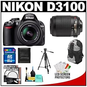 Nikon D3100 14.2 MP Digital SLR Camera & 18-55mm G VR DX AF-S Zoom Lens with 55-200mm VR Lens + 16GB Card + Backpack Case + Tripod + Accessory Kit