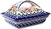 Polish Pottery Ceramika Boleslawiec, 0352/238, Butter Dish Deep, 2 Cubes, Royal Blue Patterns with Red Cornflower and Blue Butterflies Motif