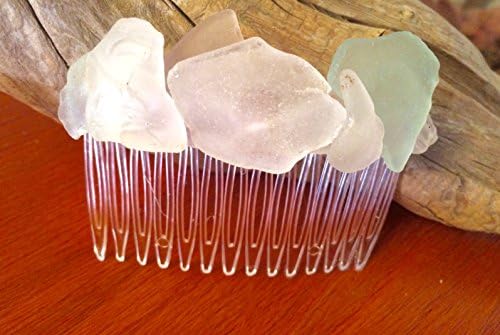 Beach Glass Comb with Small Surf Tumbled Blue Pink Yellow and Clear Sea Glass from Cape Cod 3 Inches Long Perfect Coastal Hair Accessory