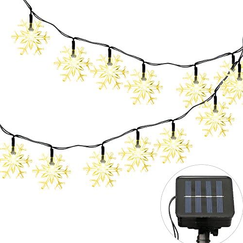 16ft 30 Led Solar Outdoor Snowflake String Lights,Isightguard Waterproof String Fairy Lights Christmas Lights Decorative Lights for Outdoor,Christmas Trees, Garden, Wedding,Party (warm white)